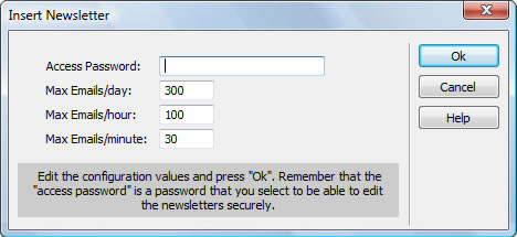 Newsletter System's Insertion Window